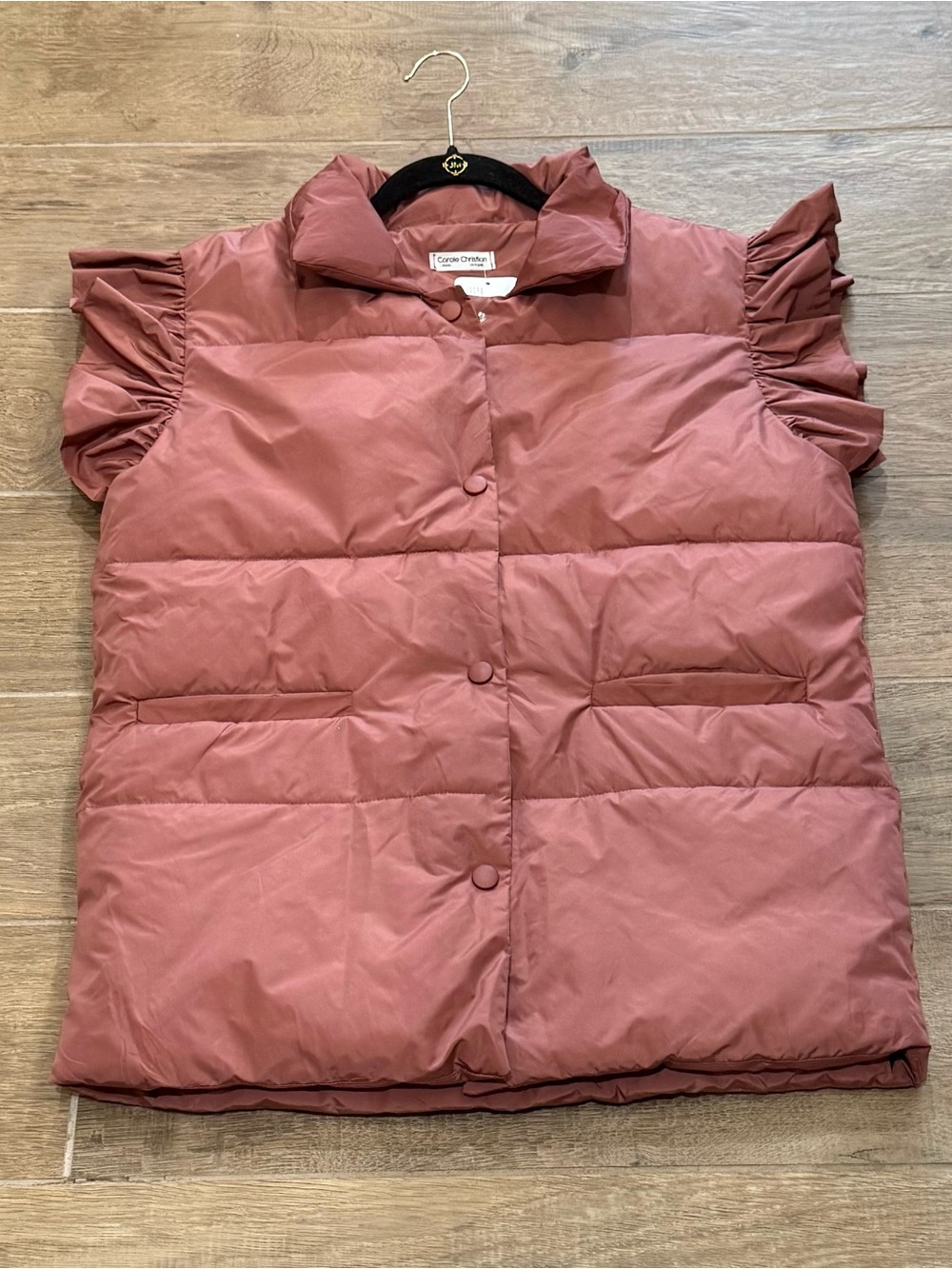 Ruffled Sleeve Puffer Vest in Dusty Rose